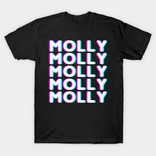 Trippy Molly glitch design for ravers and party people in pink, blue and white T-Shirt